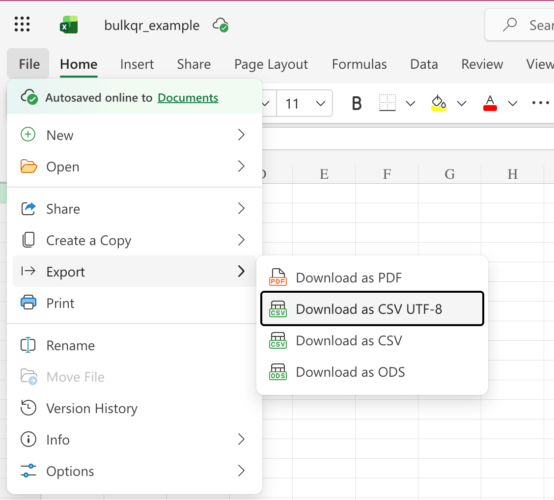 The Excel Save As format dropdown, showing CSV UTF-8 (Comma delimited) above the plain CSV (Comma delimited) entry